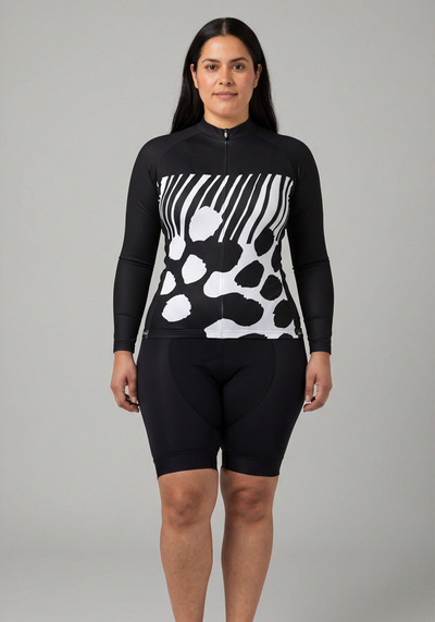 Womens Big Leopard Spots Stripes Long Sleeve Cycling Jersey - front view