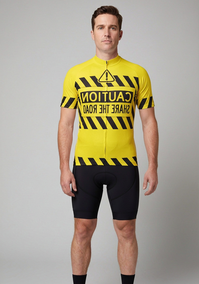 Mens Caution Share The Road Short Sleeve Cycling Jersey - front view