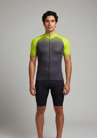 Mens Steadfast Stripes Short Sleeve Cycling Jersey - Lime - front view