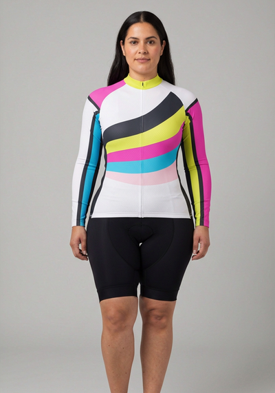 Womens Rainbow Swirl Long Sleeve Cycling Jersey Long Sleeve Cycling Jersey - front view