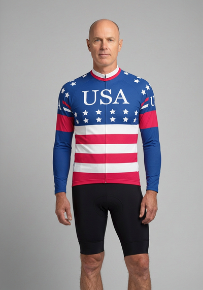 Mens American Stars And Stripes Usa Icon Long Sleeve Cycling Jersey - front view