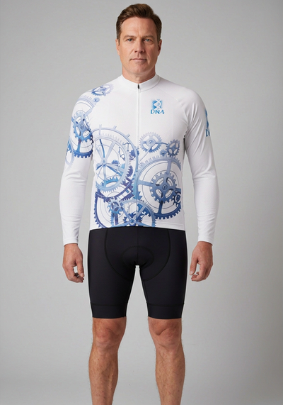 Mens Dna White Long Sleeve Cycling Jersey - front view