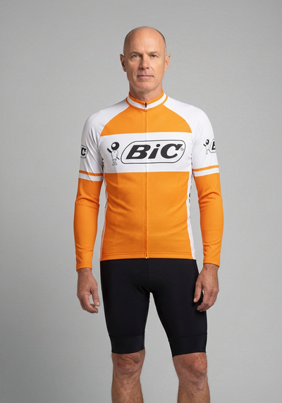 Mens Retro Scribe Long Sleeve Cycling Jersey - Orange - front view