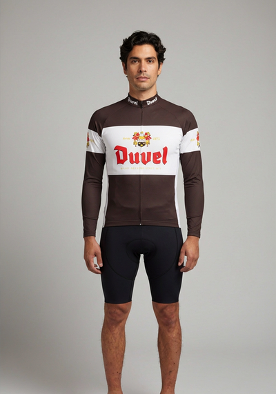 Mens Duvel Black Retro Long Sleeve Cycling Jersey - front view