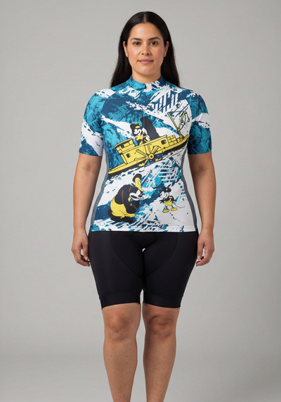 Womens Steamboat Willie In The Sea Short Sleeve Cycling Jersey - front view
