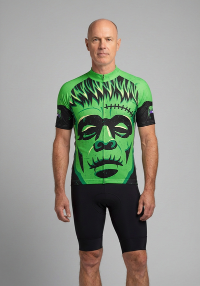 Mens Frankenstein On Wheels Short Sleeve Cycling Jersey - front view
