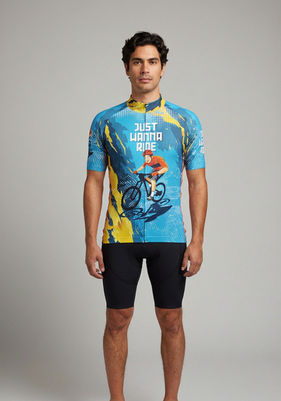 Mens Just Wanna Ride Short Sleeve Cycling Jersey - front view