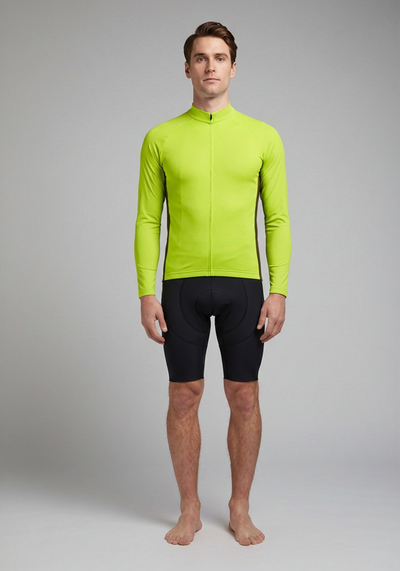 Mens Ocg High Viz Neon Long Sleeve Cycling Jersey - Lime - front view