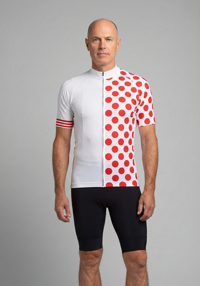 Mens King Of The Mountain Polka Dot Cycling Jersey - White - front view