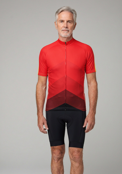 Classic Mountain Peaks Cycling Jersey - Red - front view