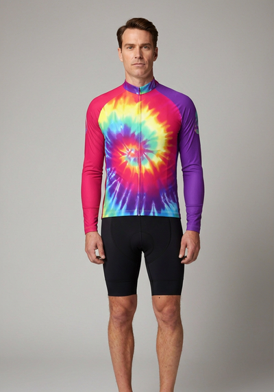 Mens Tie Dye Long Sleeve Cycling Jersey - _default - front view