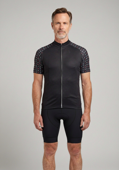 Mens Polka Dot Sleeve Black Cycling Jersey - _default - front view