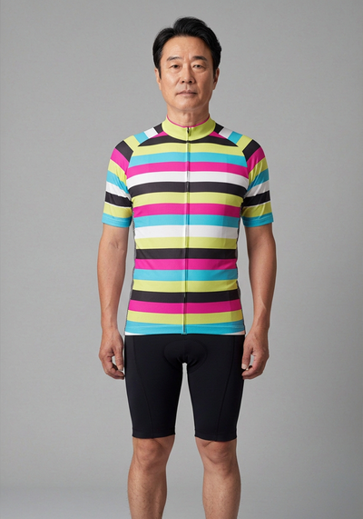 High Viz Rainbow Stripes Cycling Jersey - _default - front view