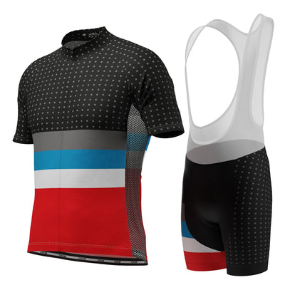 Men's Tri-Stripe Polka Dot 2 Piece Cycling Kit - Black