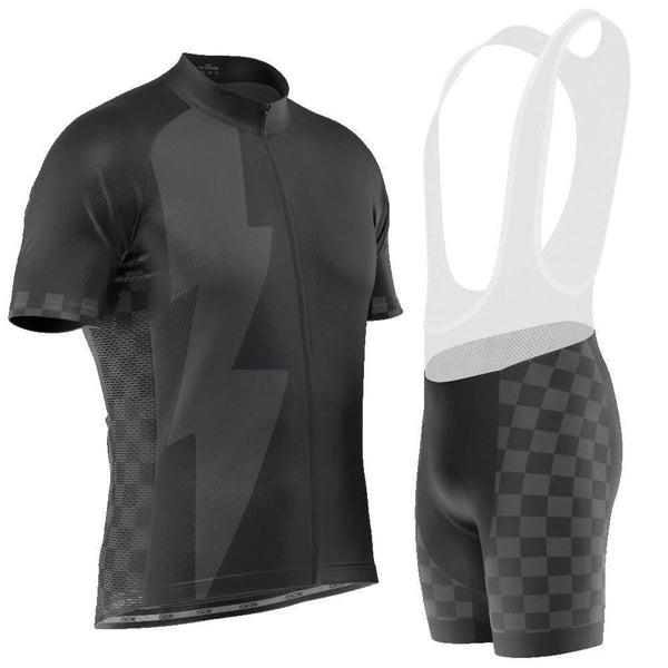 Men's Black Lightning Checkered Pro Band Cycling Kit