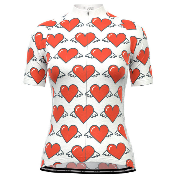 Women's Heart Angels White Short Sleeve Cycling Jersey