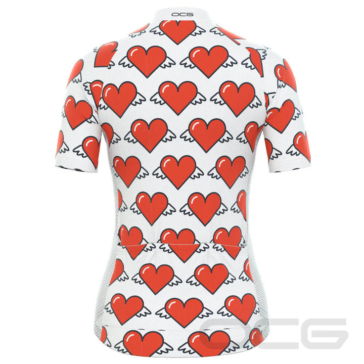 Women's Heart Angels White Short Sleeve Cycling Jersey