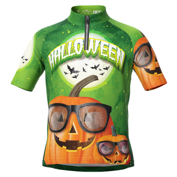 Kid's Halloween Pumpkin Glasses Short Sleeve Cycling Jersey