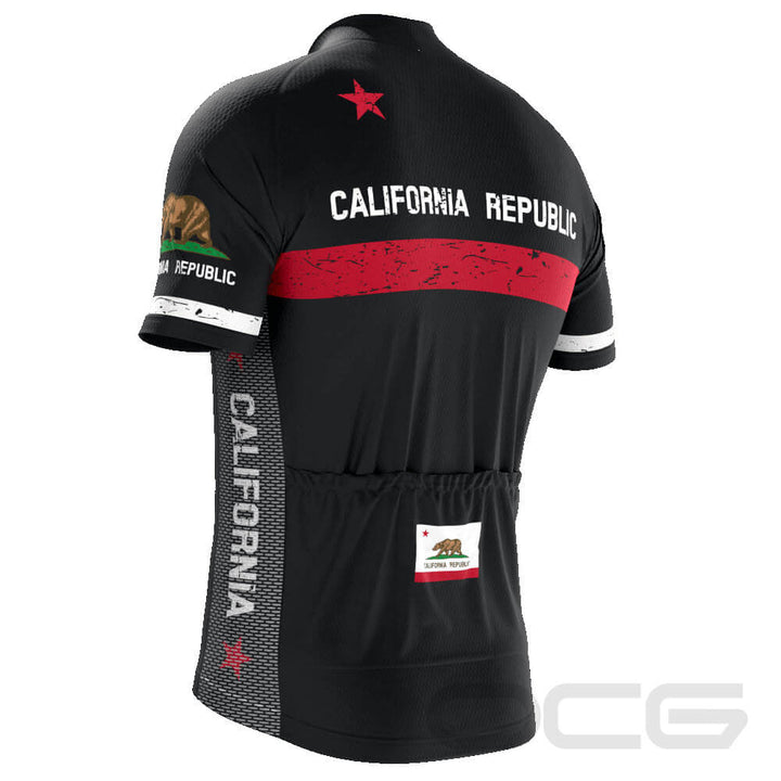 Men's California Republic Black Short Sleeve Cycling Jersey