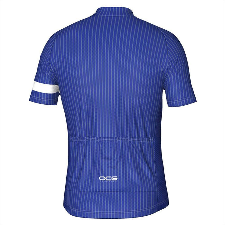 Men's Blue Stripe Banded Short Sleeve Cycling Jersey