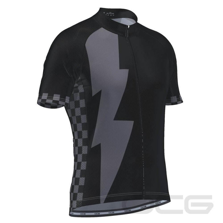 Men's Black Lightning Checkered Short Sleeve Cycling Jersey