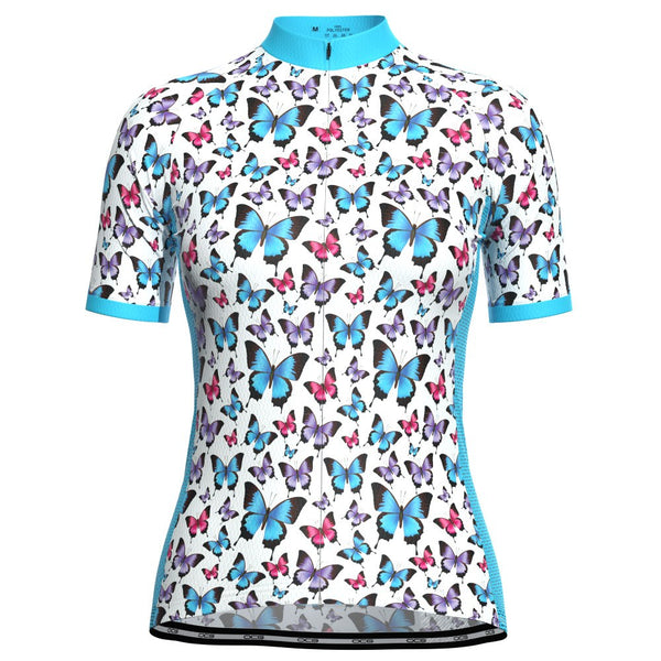 Women's Blue Butterfly Short Sleeve Cycling Jersey