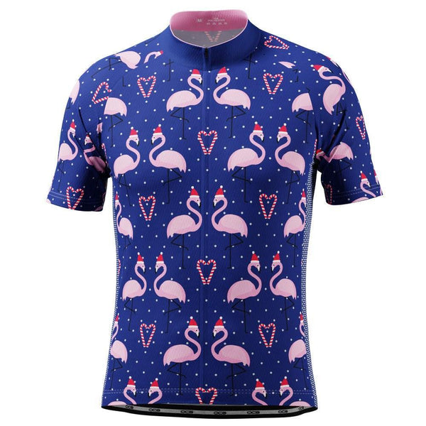 Men's Flamingo Santa Short Sleeve Cycling Jersey