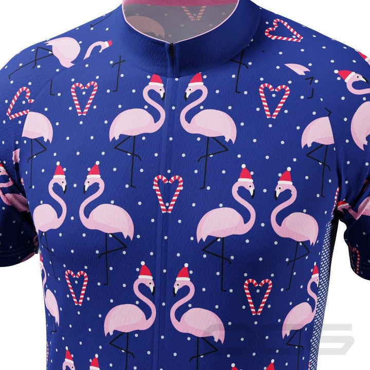 Men's Flamingo Santa Short Sleeve Cycling Jersey