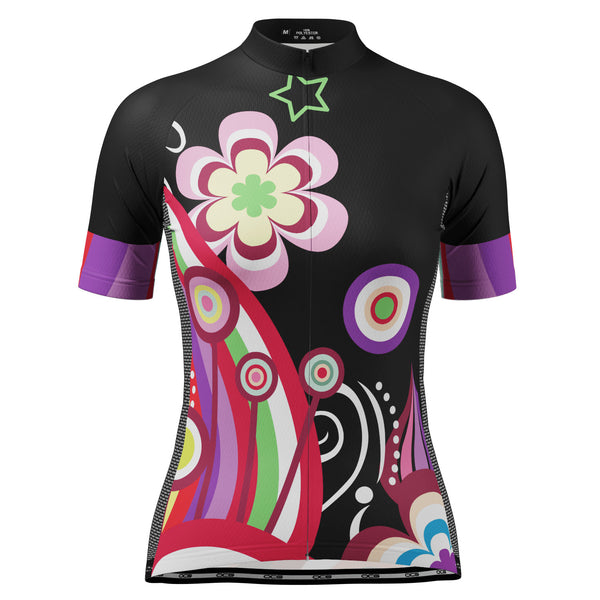 Women's Black Floral Short Sleeve Cycling Jersey