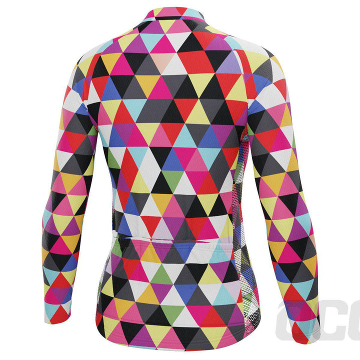 Women's High Viz Color Triangles Long Sleeve Cycling Jersey