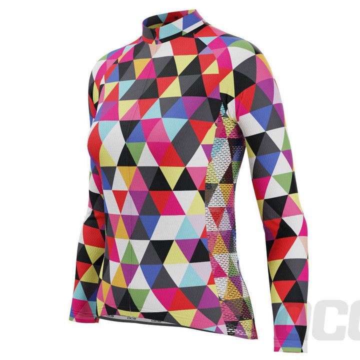 Women's High Viz Color Triangles Long Sleeve Cycling Jersey