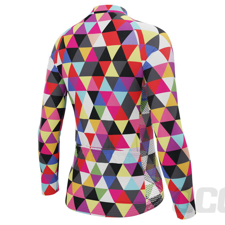 Women's High Viz Color Triangles Long Sleeve Cycling Jersey