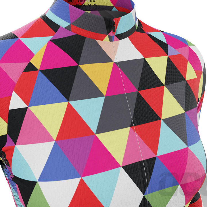 Women's High Viz Color Triangles Long Sleeve Cycling Jersey