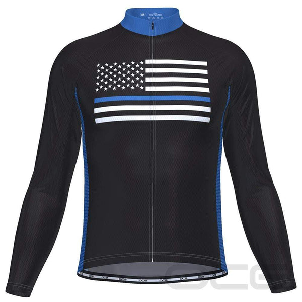 Men's Thin Blue Line American Flag Long Sleeve Cycling Jersey