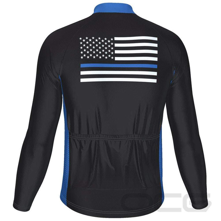 Men's Thin Blue Line American Flag Long Sleeve Cycling Jersey