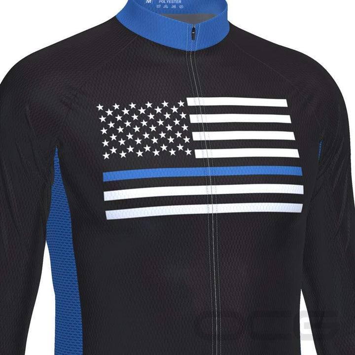 Men's Thin Blue Line American Flag Long Sleeve Cycling Jersey