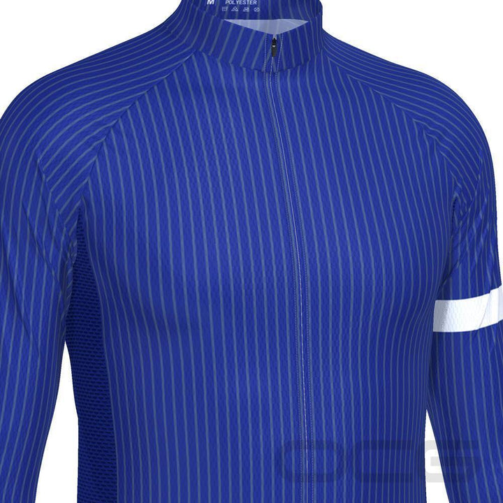 Men's Blue Stripe Banded Long Sleeve Cycling Jersey