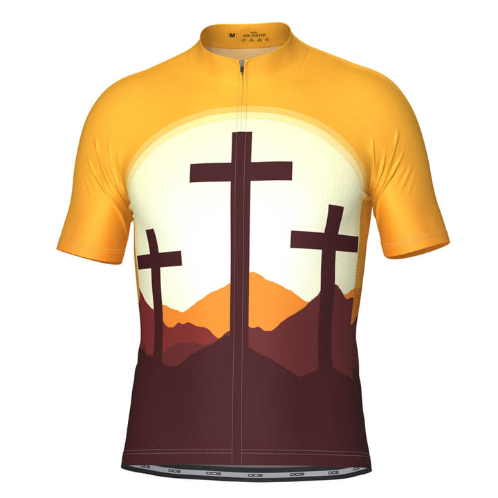 Men's Three Cross Christian Faith Short Sleeve Cycling Jersey