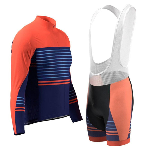 Men's Orange Blue Stripe Long Sleeve Cycling Kit