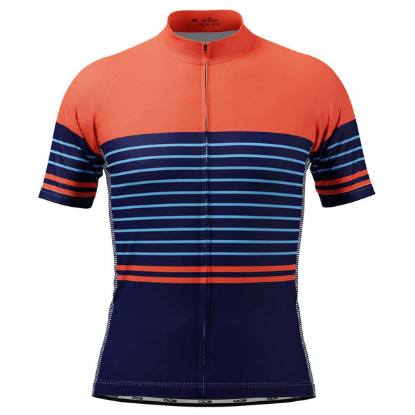 Men's Orange Blue Stripe Short Sleeve Cycling Jersey