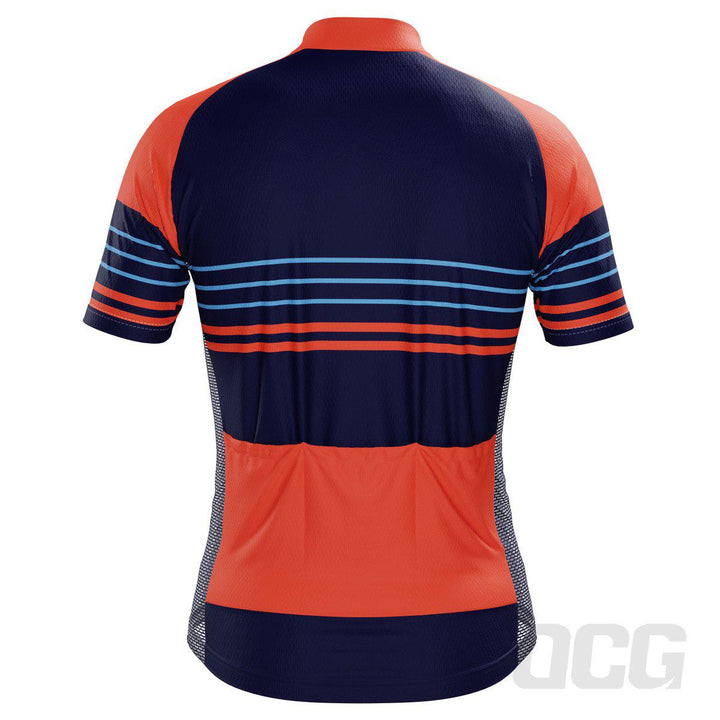 Men's Orange Blue Stripe Short Sleeve Cycling Jersey