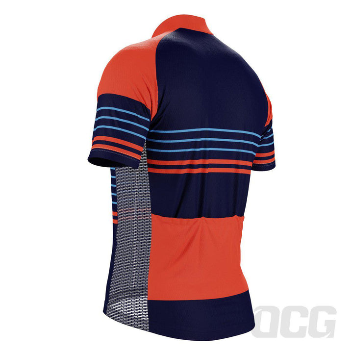 Men's Orange Blue Stripe Short Sleeve Cycling Jersey