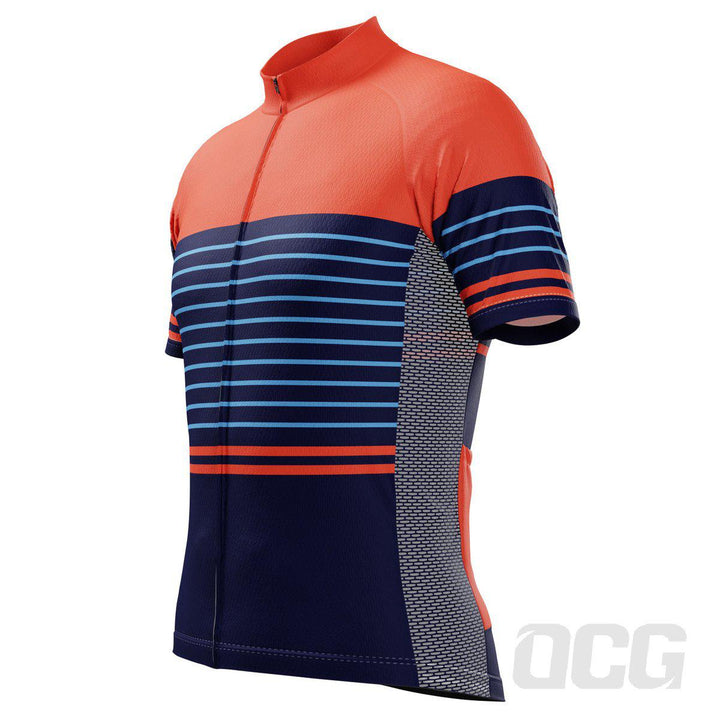 Men's Orange Blue Stripe Short Sleeve Cycling Jersey