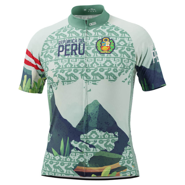 Men's Peru Flag Caral Pyramids National Flag Short Sleeve Cycling Jersey