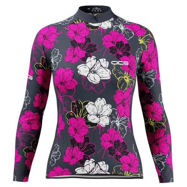 Women's Pink Floral Long Sleeve Cycling Jersey