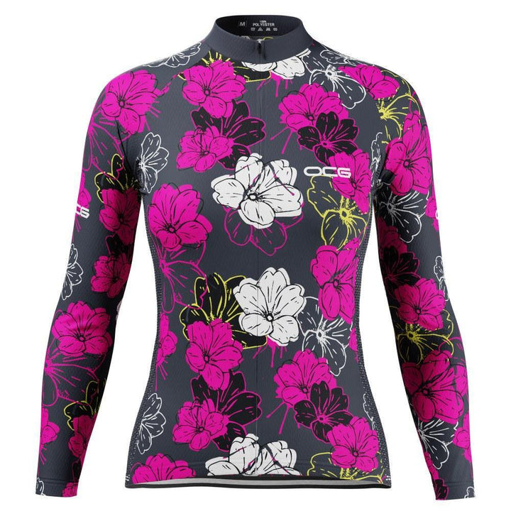 Women's Pink Floral Long Sleeve Cycling Jersey