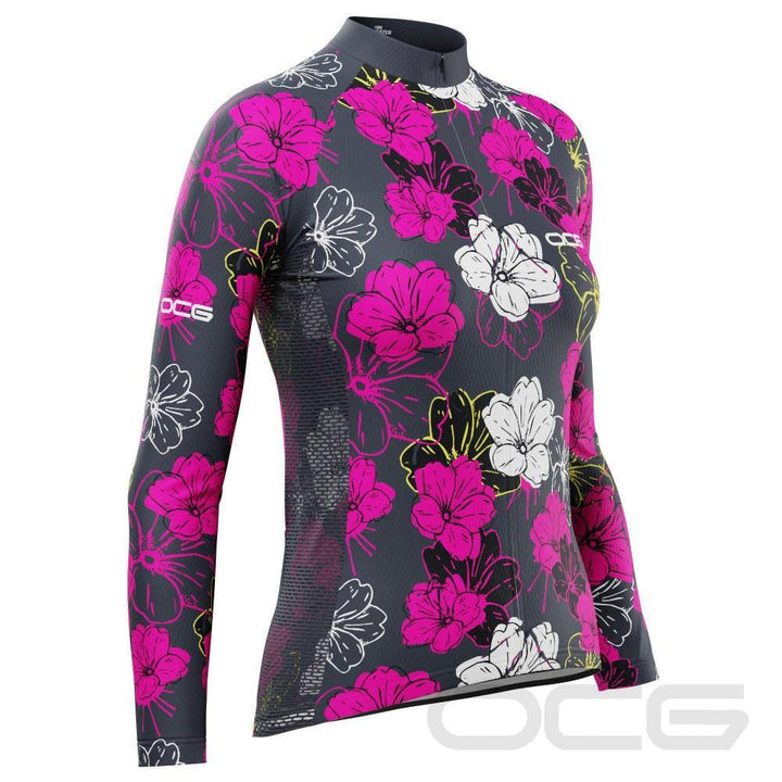 Women's Pink Floral Long Sleeve Cycling Jersey