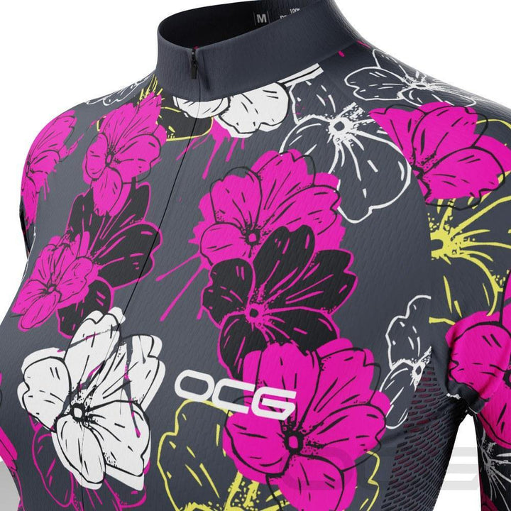 Women's Pink Floral Long Sleeve Cycling Jersey