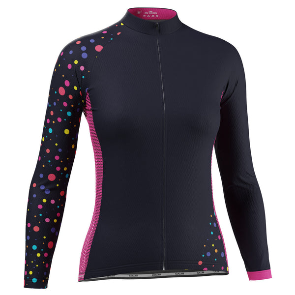 Women's Rainbow Polka Dots On Black Long Sleeve Cycling Jersey