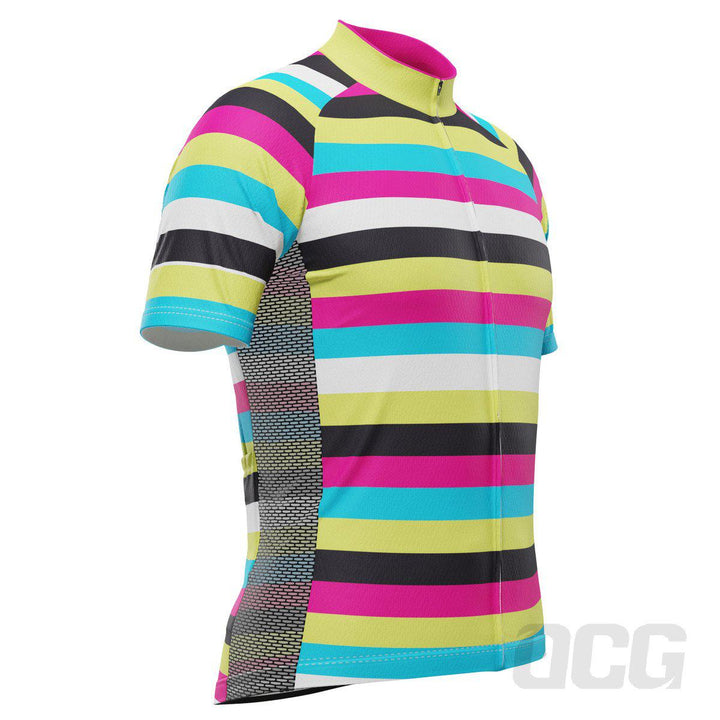 Men's High Viz Rainbow Stripes Cycling Jersey